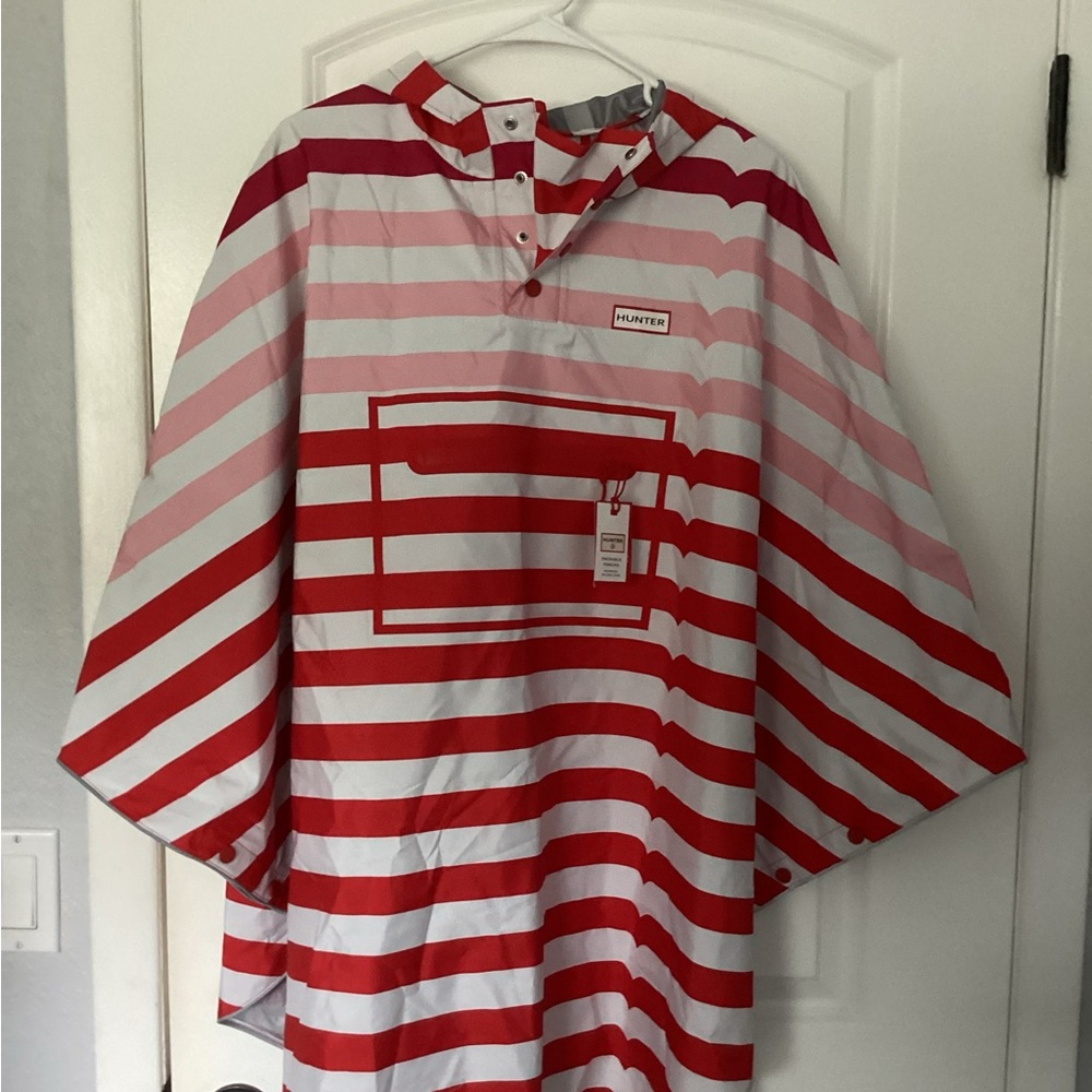 Hunter Vibrant Red and Pink Striped Girls XL/XLL Poncho
